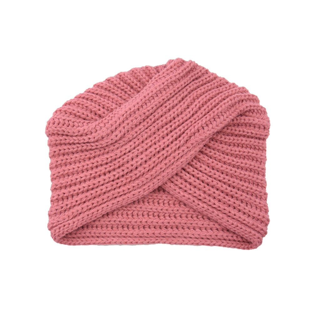 Fashion Woolen Knit Hat With Crossover Pullover