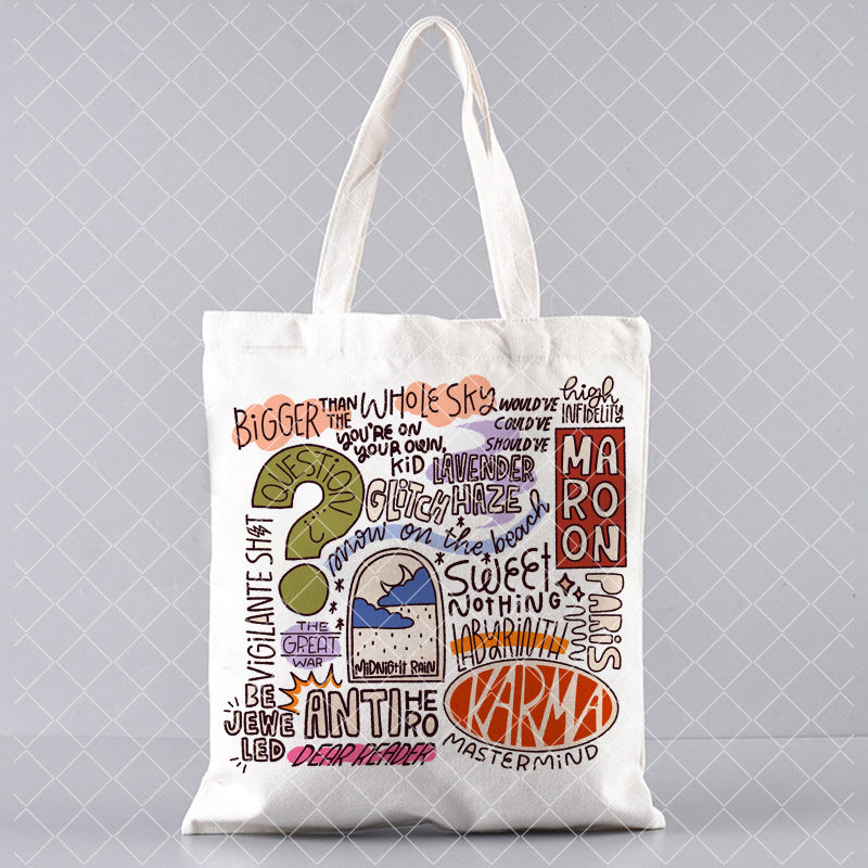 Printed Canvas One Shoulder Shopping Bag