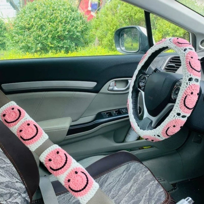 Car Interior Hand-crocheted Flower Steering Wheel Warm Non-slip Cover