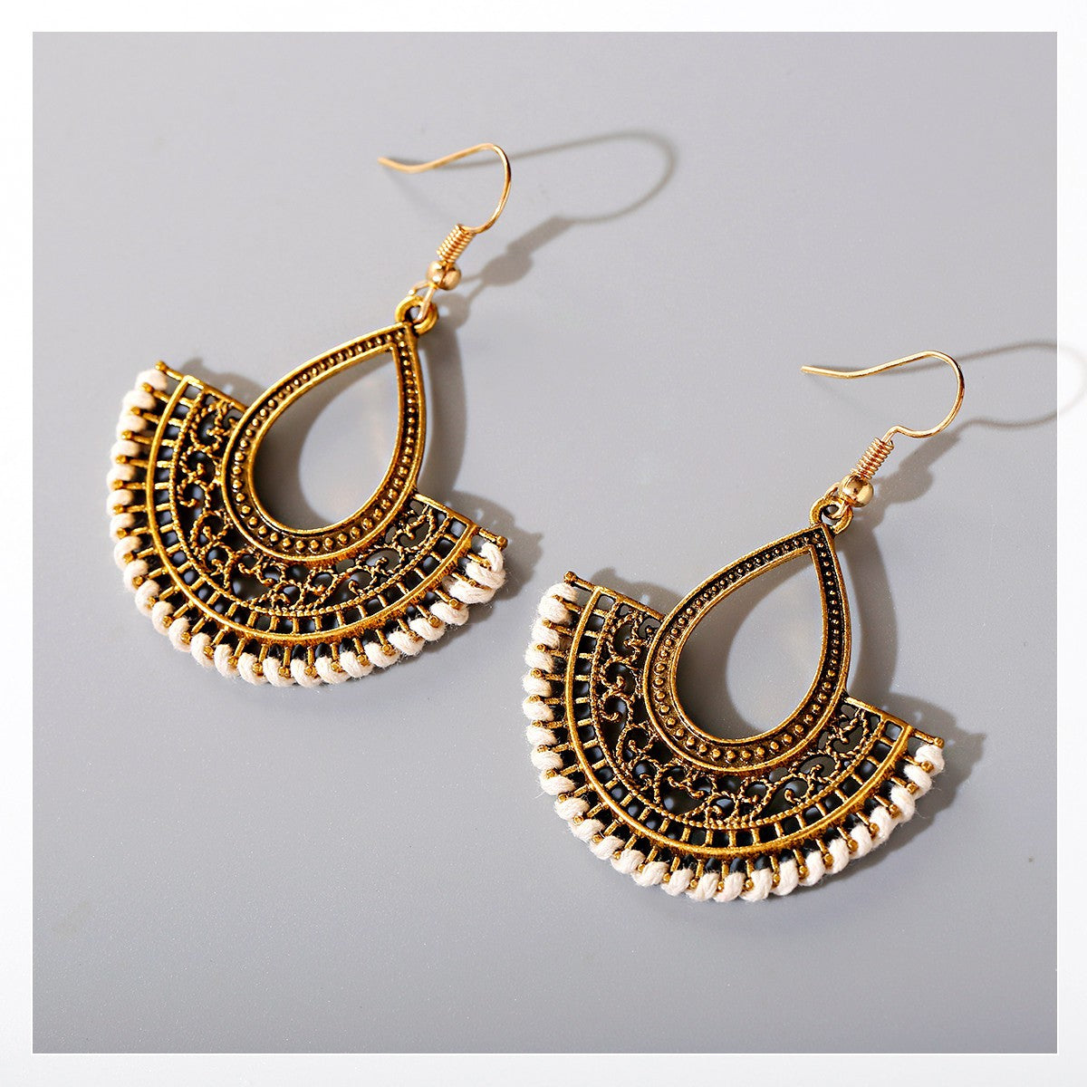 Fan-shaped Retro Ethnic Style Earrings Tassel Hollow
