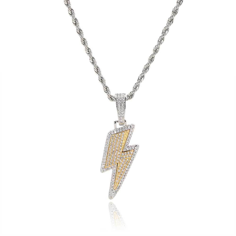 Hip Hop Two Tone Lightning Pendant Necklace Real Gold Plated Copper Necklace