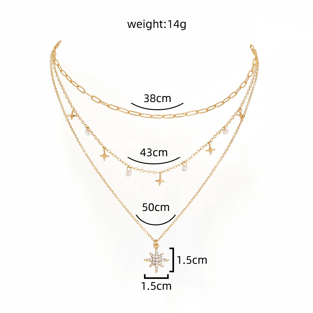 Individual Zircon Hexagram multi-layer necklace