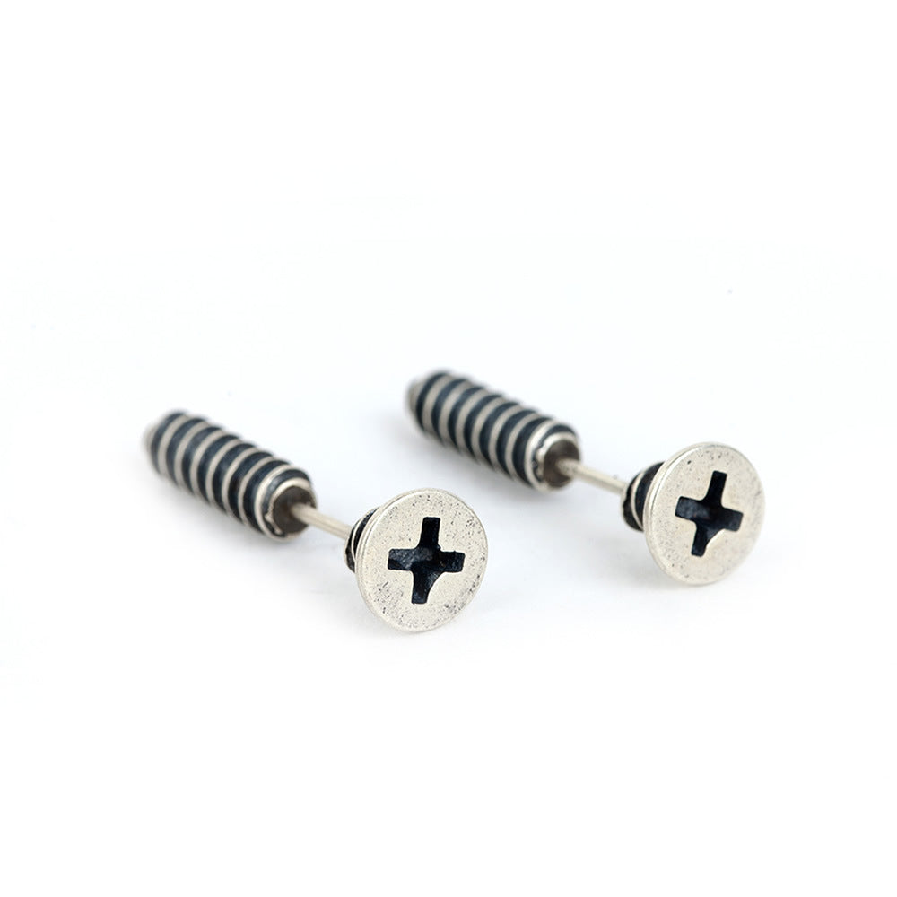 Thai Silver Punk Hip Hop Style Street Screw Stud Earrings