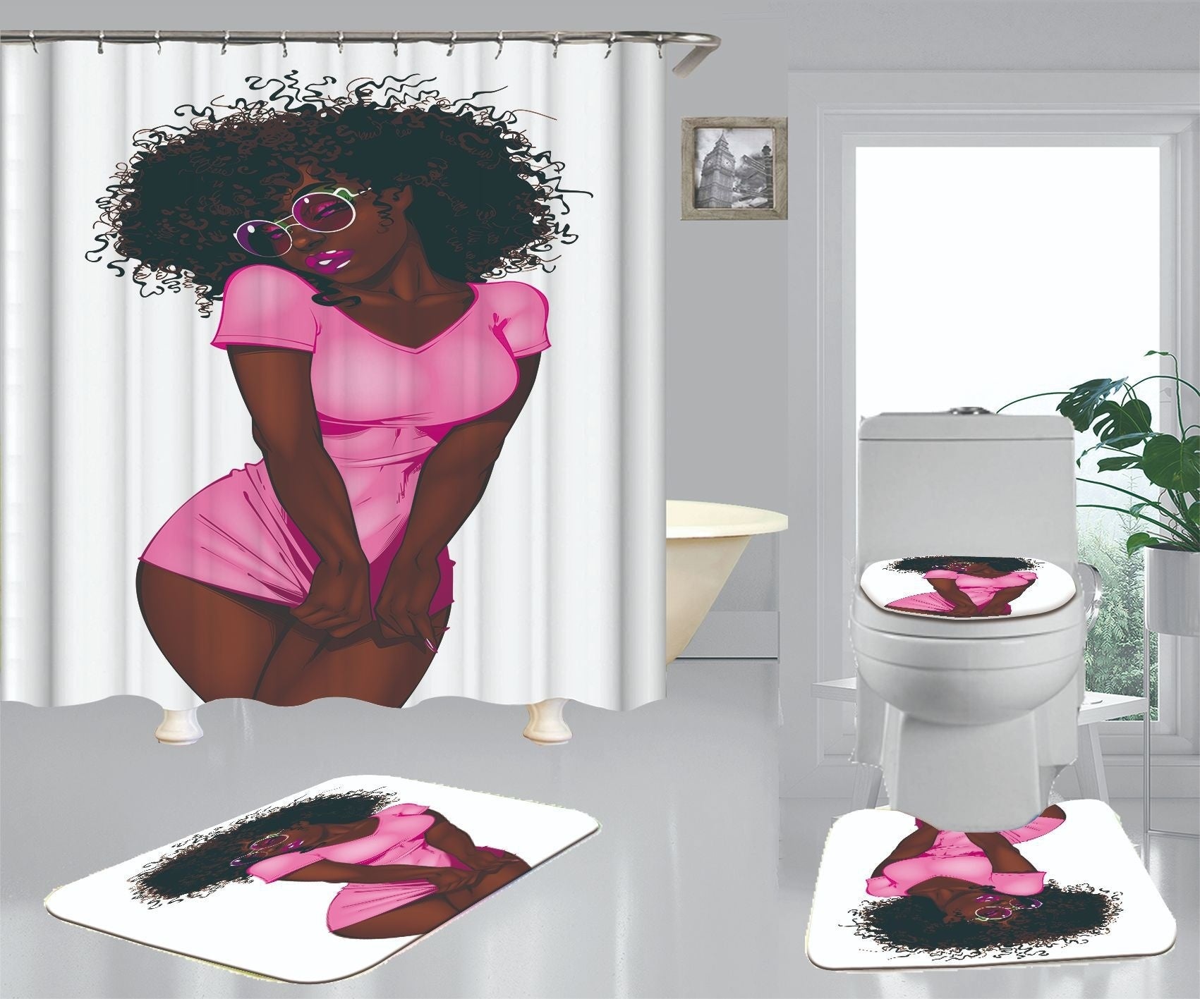 Afro  Pattern Polyester Digital Shower Curtain