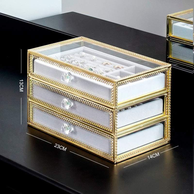 Copper Edge Glass Jewelry Storage Box Jewelry Box Earrings Earrings Ring Necklace Organizing Box