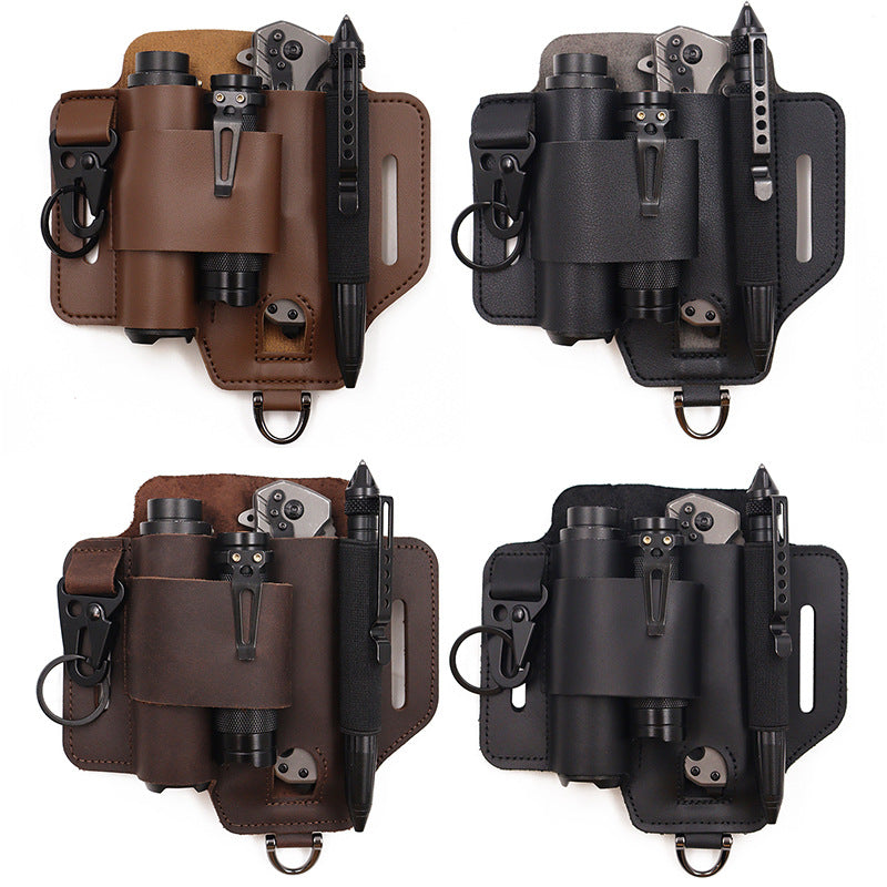 EDC Tactical Tool Leather Sheath Field Survival Storage Waist Bag