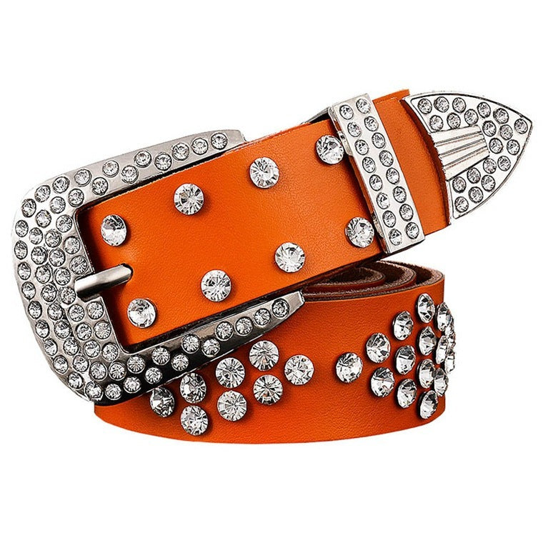 Leather Diamond Box Inlaid With Rhinestones Foreign Trade Ladies Pin Buckle Diamond Belt