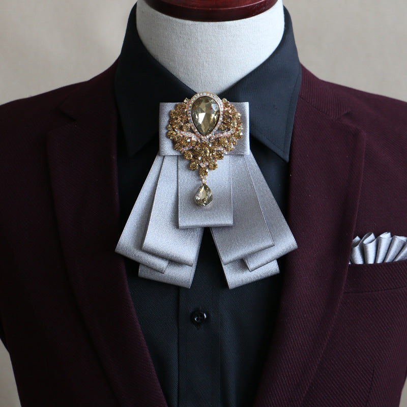 Men's Fashion Simple Diamond Bow Tie Set