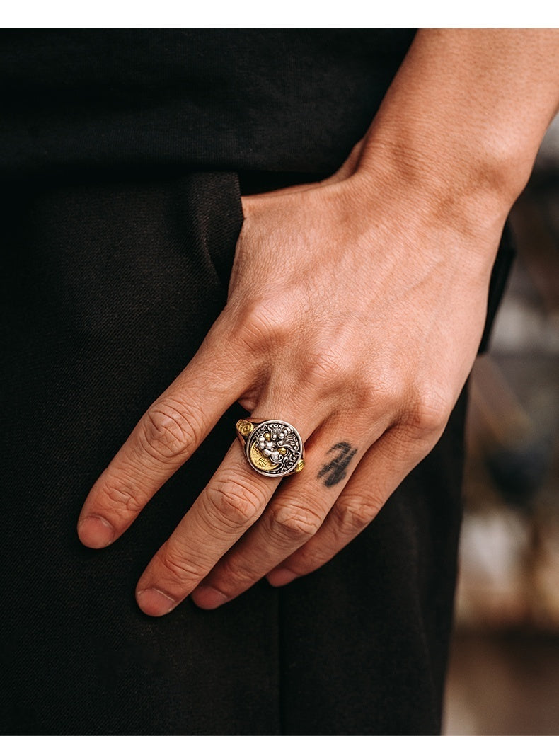 Bague Pixiu 3D en argent sterling pour hommes, style rétro avancé