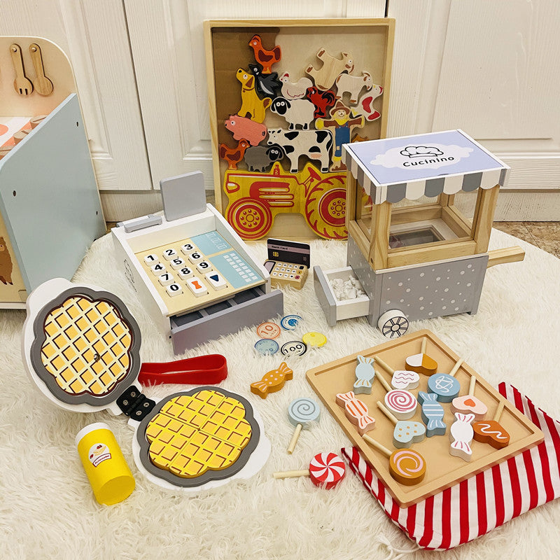 Simulation Play House Selling Car Candy Set Wooden Children Popcorn Wooden Kitchenware