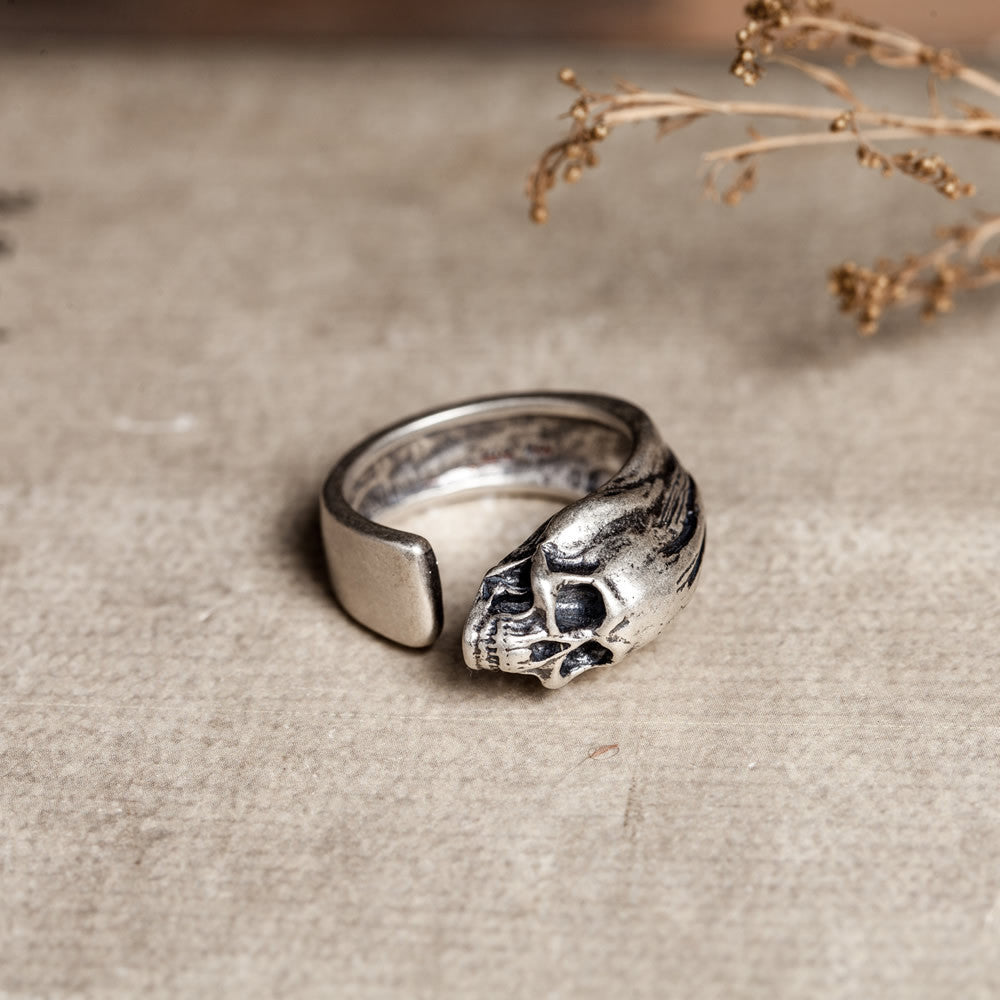 S925 Sterling Silver Distressed Dark Soul Skull Ring