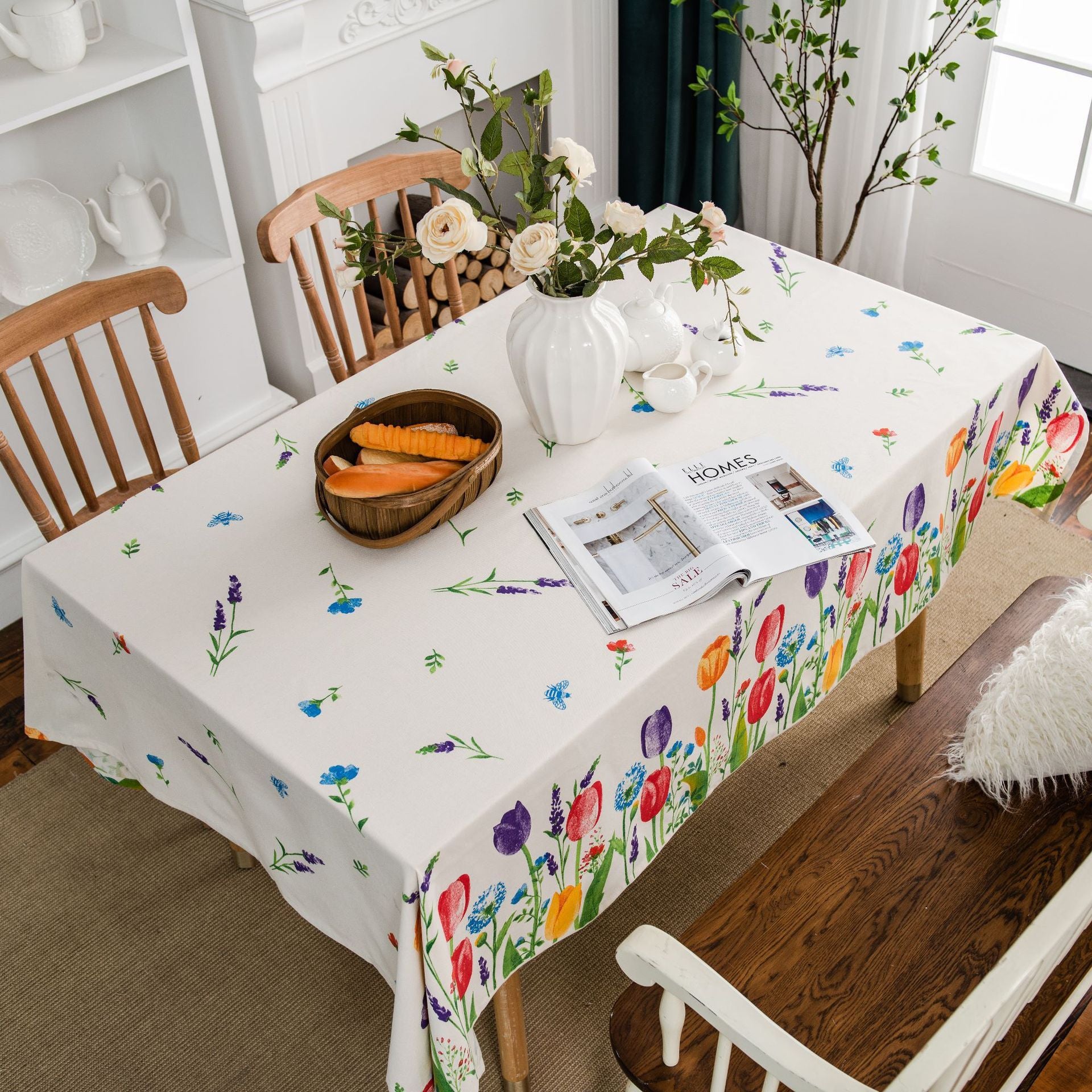 Nappe Imprimée Florale de Jardin en Coton et Lin Tulipe
