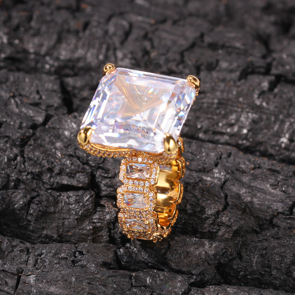 Vintage Hip Hop Gold Plated Men's Luxury Large Zircon Ring