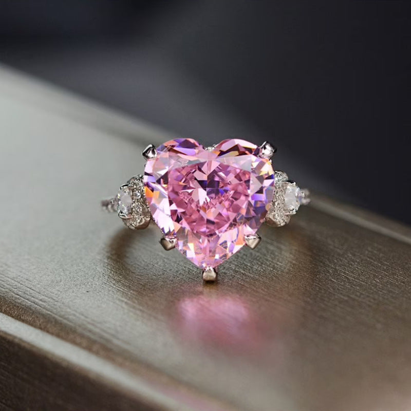 Micro-set Zircon Diamond Love Peach Heart Ring Women