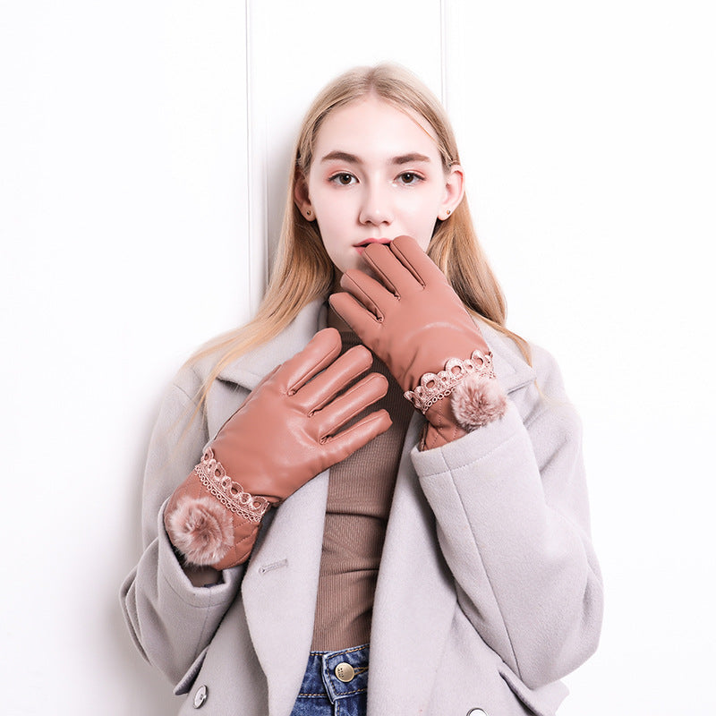 Touch Screen Windproof And Velvet Warm Leather Gloves