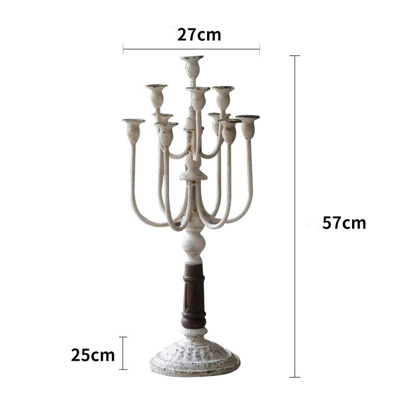 American Retro Solid Wood Wrought Iron Candle Holder Ornaments