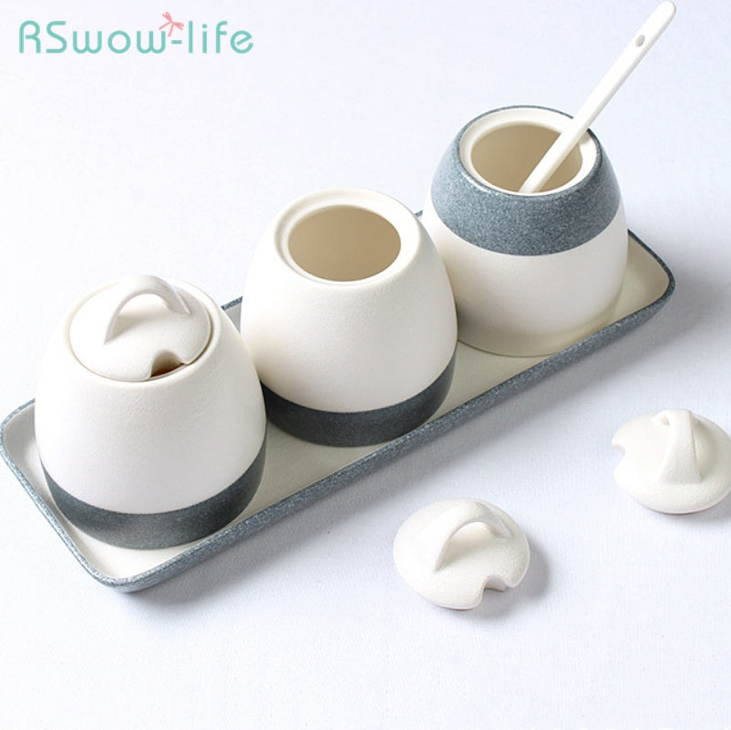 Ceramic Seasoning Pot Set Seasoning Bottle Countertop Chili Vinegar Soy Sauce Seasoning Pot