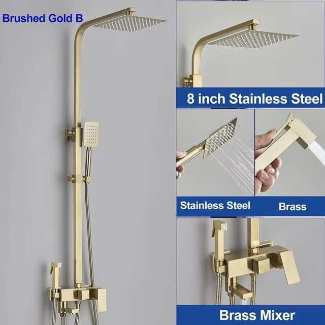 Wall-mounted Hot And Cold Shower Column With Rain Shower Head Set