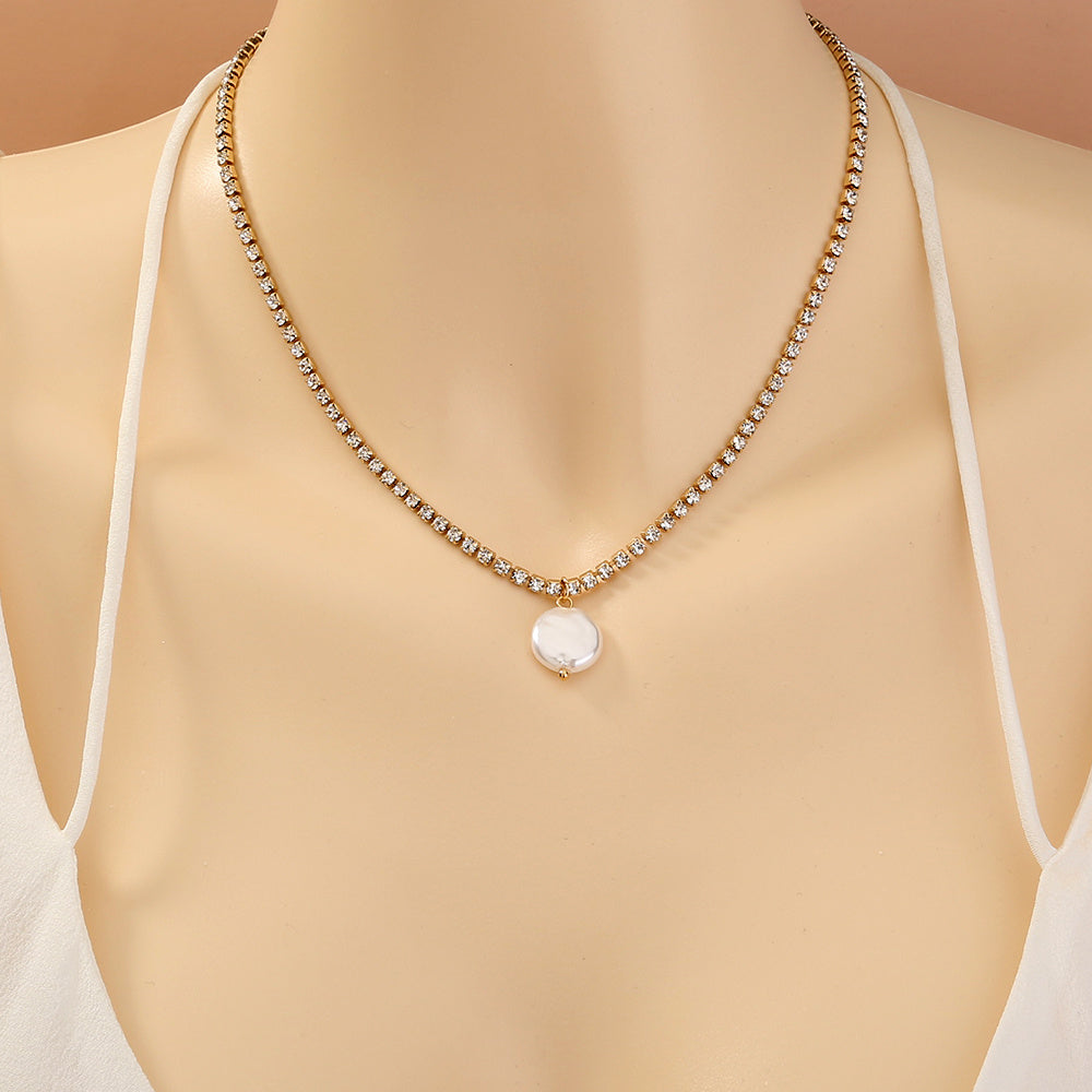 European and American cross-border jewelry, imitation baroque pearl long pendant, multi-layer necklace, rhinestone claw chain, fashion all-match necklace