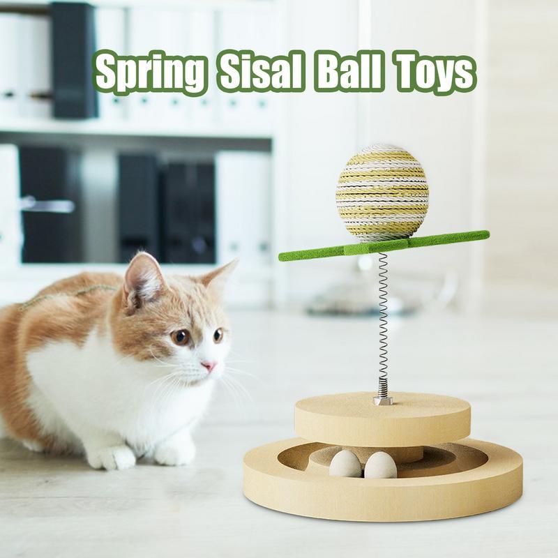 Jouet pour chat à ressorts, tapis à gratter naturel en sisal, jouet interactif pour chaton avec circuit de balle, balle à ressort, jouet automatique pour chat d'intérieur
