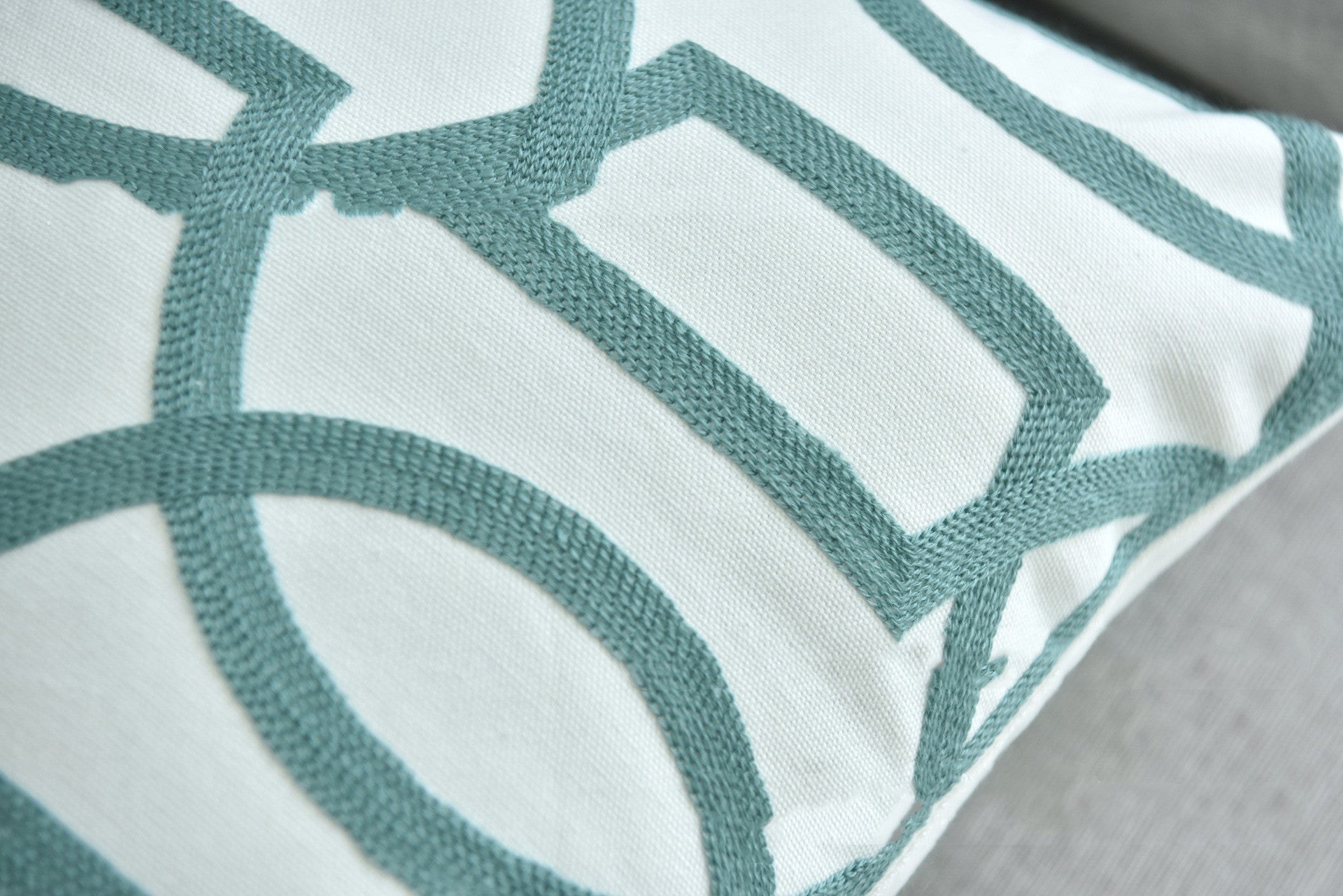 Lake Water Green Color Cotton Canvas Embroidery Geometric Wool Embroidery Sofa Pillow Cases