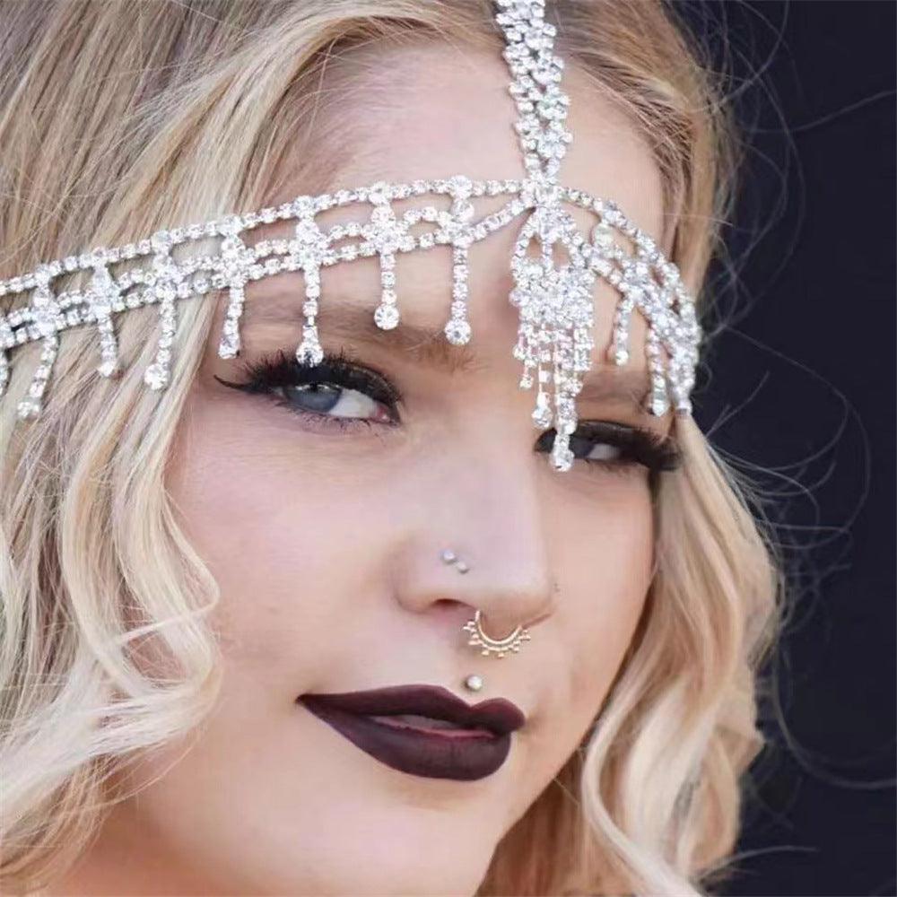 Full Diamond Water Drop Fringe Hair Chain Rhinestone Forehead Chain Hair Accessories