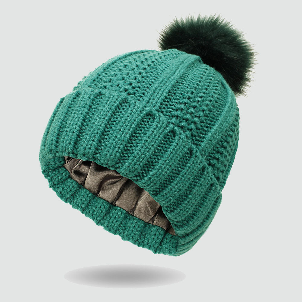 Elastic Satin Knitted Hat Loose And Warm Ladies