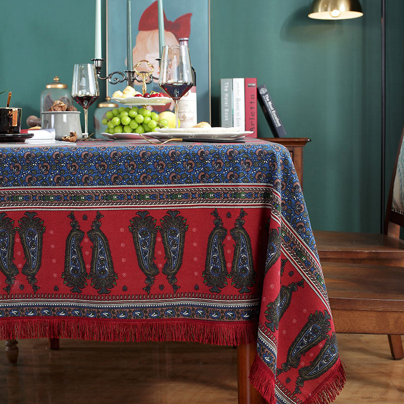 Bohemian Cotton And Linen Printed Big Flower Pepper Tablecloth