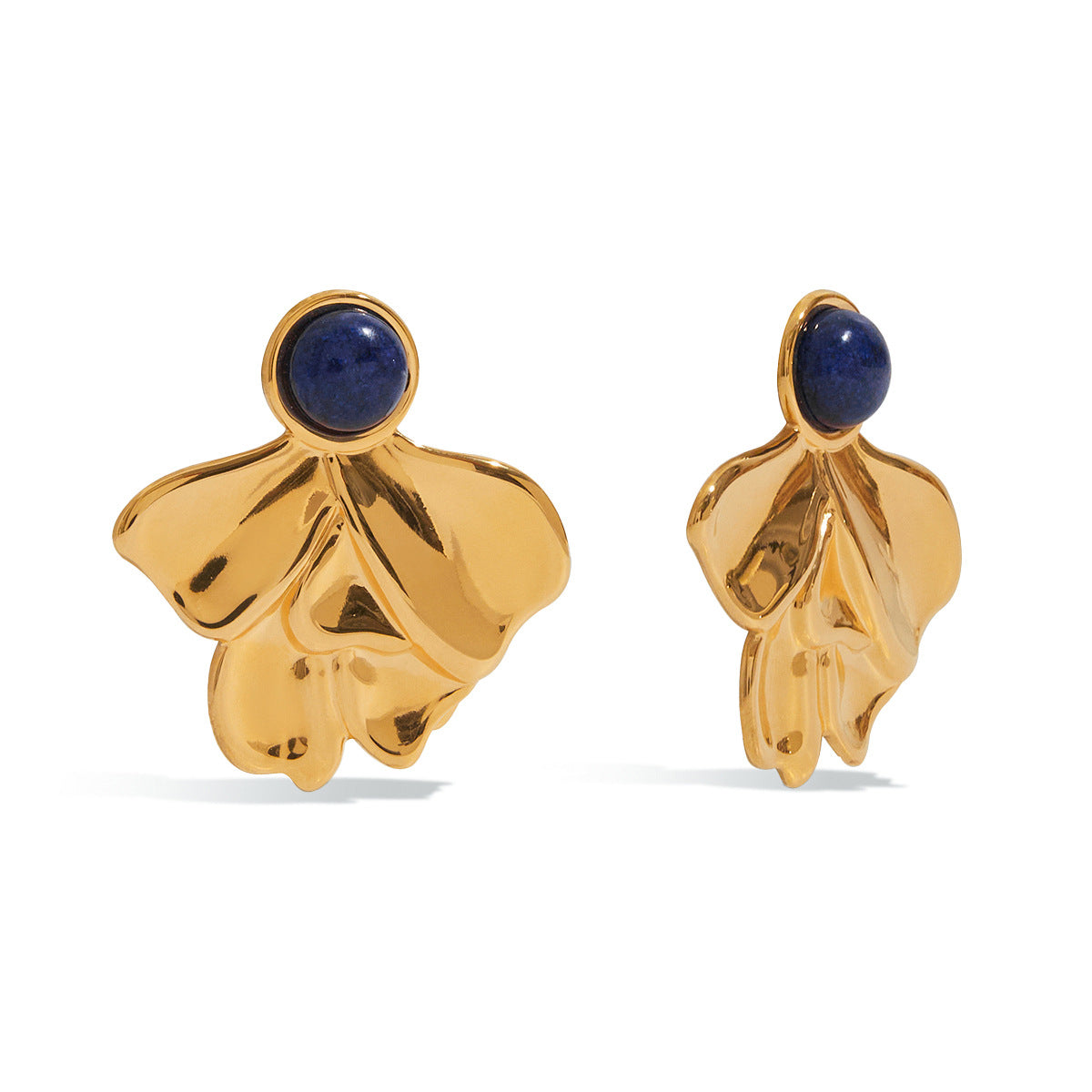Stainless Steel Lapis Lazuli Irregular Fan-Shaped Earrings