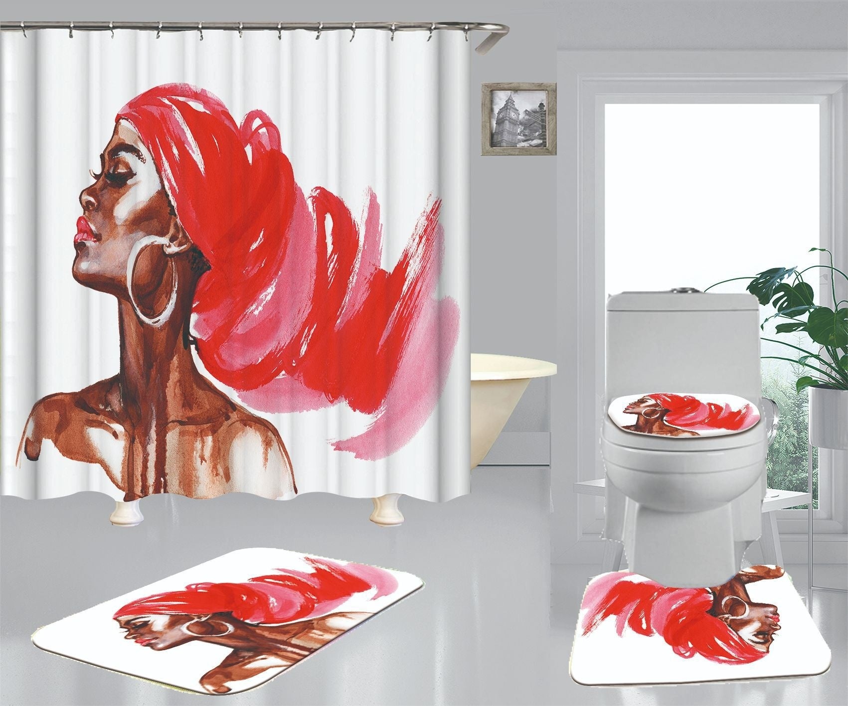 Afro  Pattern Polyester Digital Shower Curtain