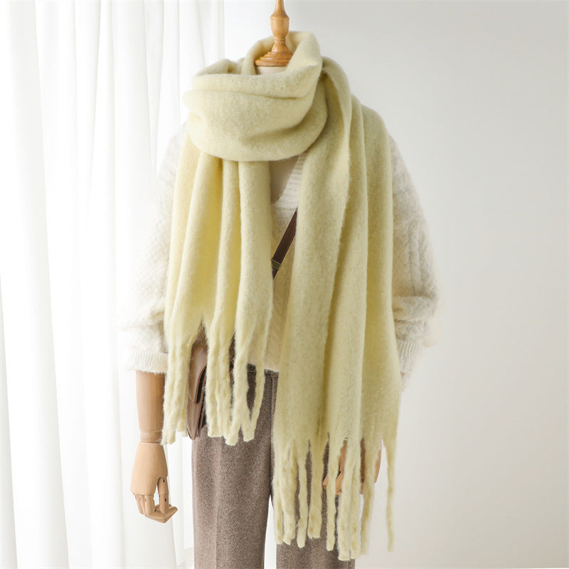 Versatile Winter Thermal Scarf With Extended Tassels