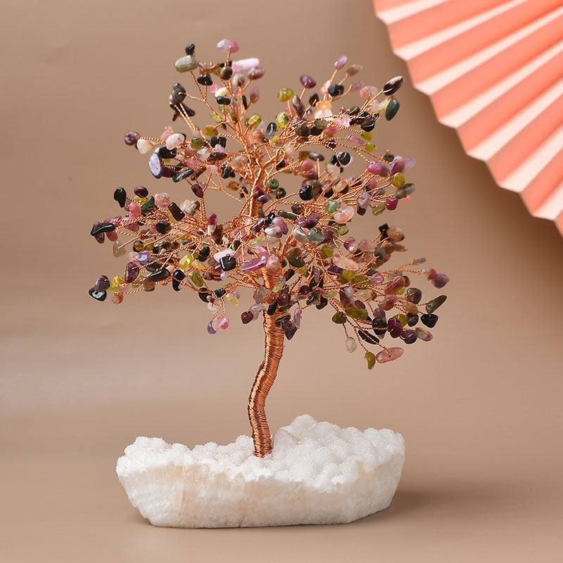 Natural Tourmaline Citrine Gravel Pachira Macrocarpa Desktop Wine Cabinet Hallway Decorations Crafts Crystal Cluster Ornaments