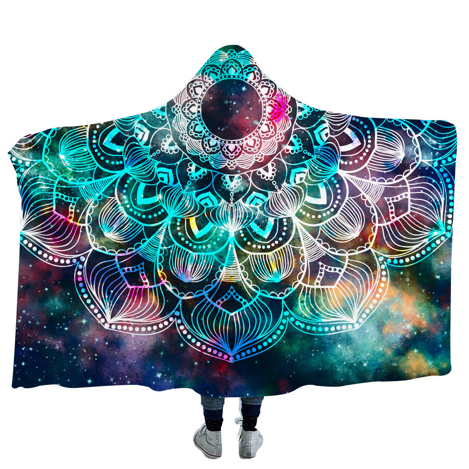 Geometric Mandala Hooded Blanket Cape Hooded Blanket