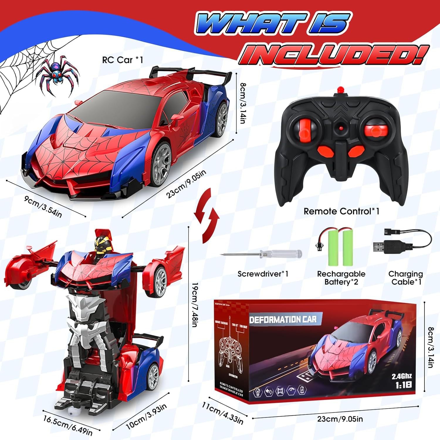 Remote-controlled Spider-transforming Toy Rechargeable Racing Car Model