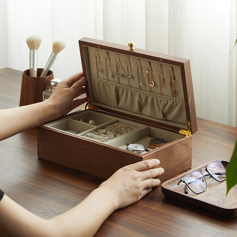 Black Walnut Home Jewelry Organizer High-capacity Multi-layer