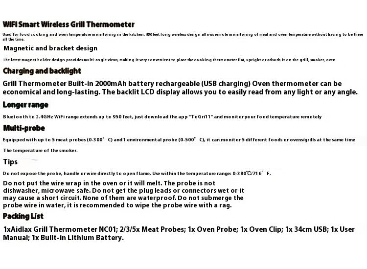 Smart Wireless Barbecue Thermometer Mobile Phone APP Remote