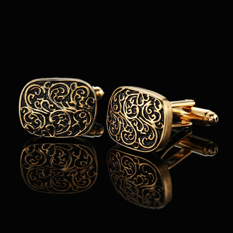Men's Shirt French Cufflinks High Quality Enamel Vintage Pattern Laser Metal Cube Cufflinks