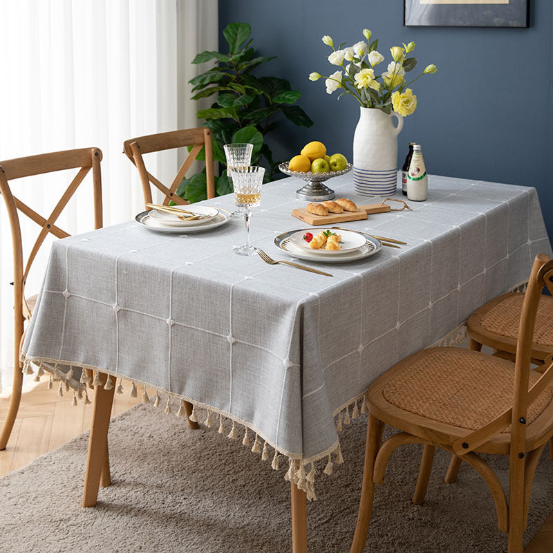 Imitation Cotton And Linen Solid Color Plaid Rectangular Tablecloth