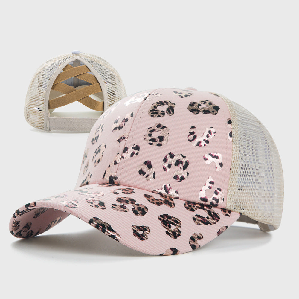 Women's Leopard Print Fashion Mesh Baseball Hat Sun Protection