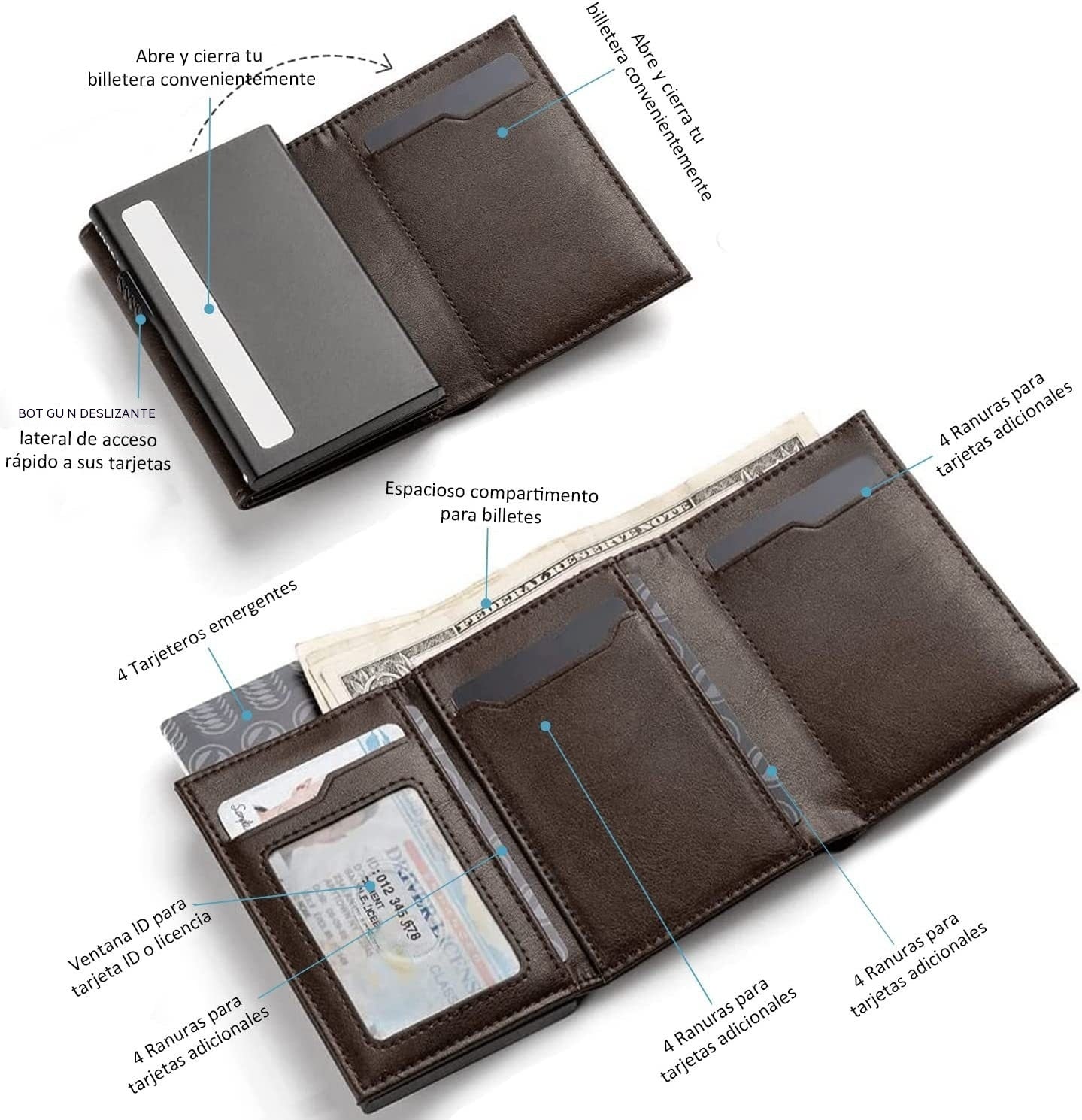 Portefeuille porte-cartes triple, en fibre de carbone, grande capacité, automatique, en aluminium, anti-vol, avec plusieurs fentes pour cartes