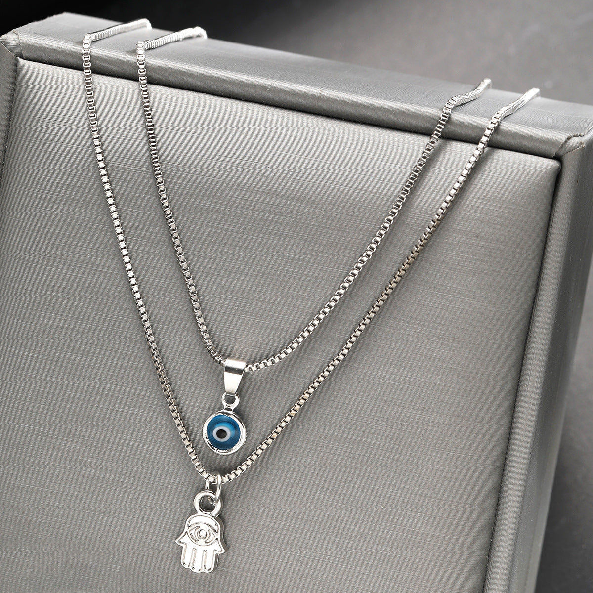Retro Affordable Luxury Sets Of Simple Devil Eye Palm Necklace Suit
