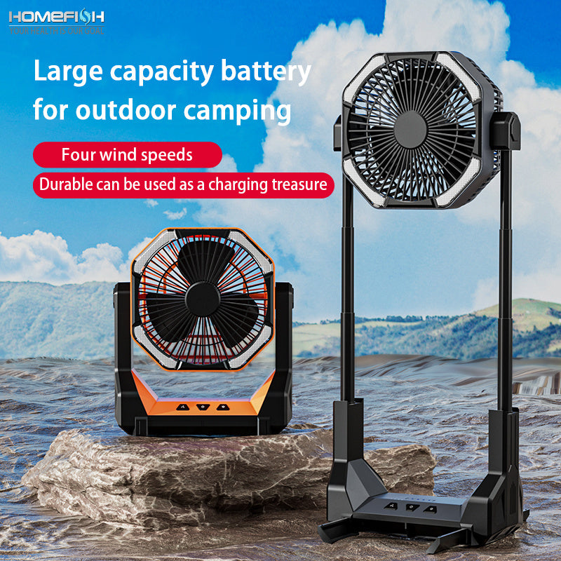 Ventilateur de camping extérieur Lumière Tente de camping Bureau Pêche Portable Pliable Télescopique Rechargeable