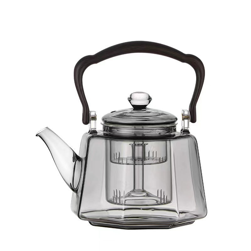 Smoky Gray Glass Octagonal Loop-handled Teapot Household Borosilicate Glass Teapot
