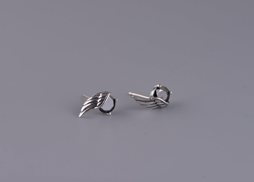 S925 Silver Retro Unisex Fashion Angel Wings Stud Earrings