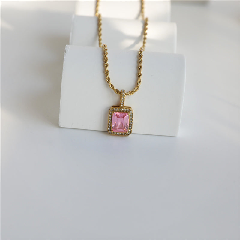Women's 18K Gold Plated Hip Hop Gemstone Necklace Clavicle Chain