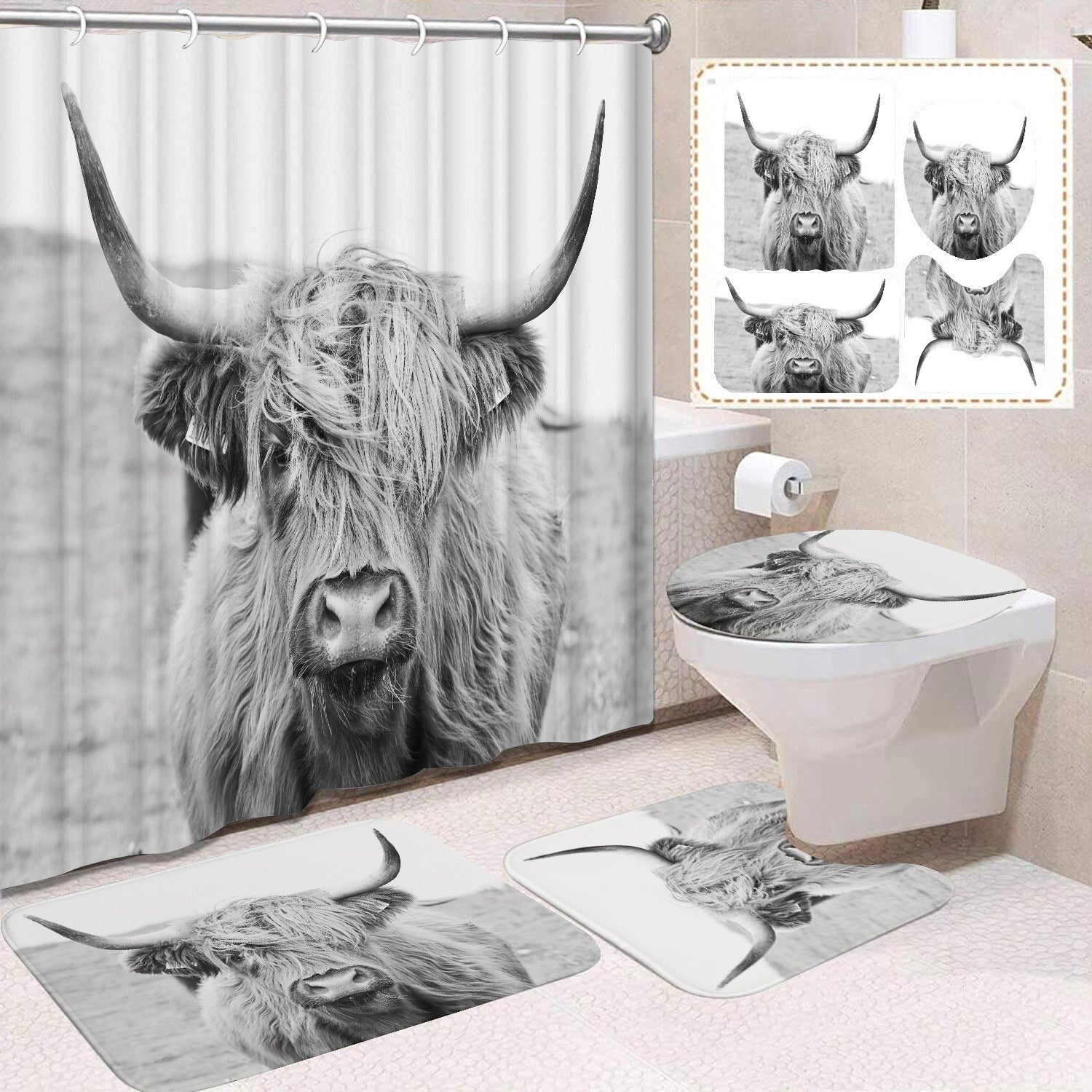 Polyester Waterproof And Mildew-proof Shower Curtain Four-piece Partition Bathroom Curtain