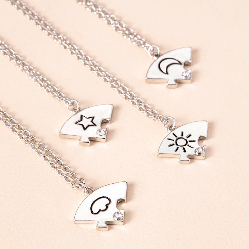 Jigsaw Puzzle Sun Cloud Star Moon Rhinestone Necklaces For Best Friends Sisters Brothers