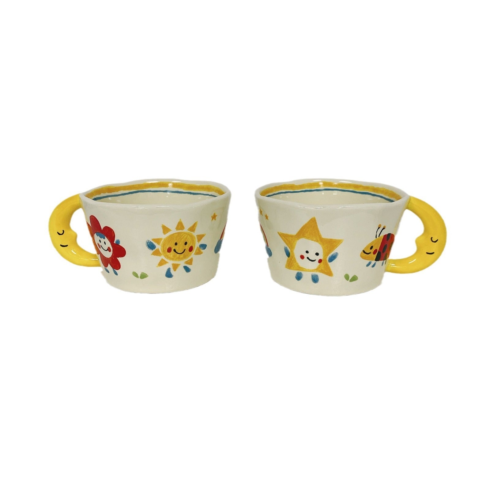 Creative Moon Handle Graffiti Ceramic Cup