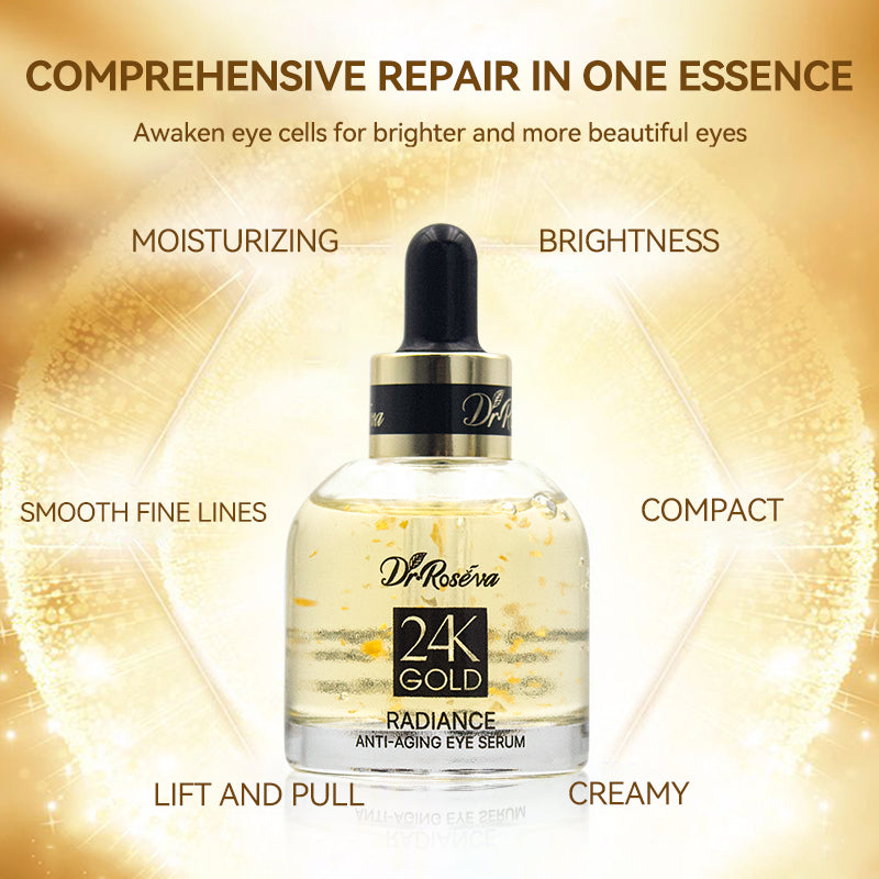 DR.ROSEVA Sérum Contour des Yeux Or 24 carats Sérum Contour des Yeux Anti-Âge Bio Acide Hyaluronique Peptide Collagène Pour l'Élasticité du Visage Anti-Rides