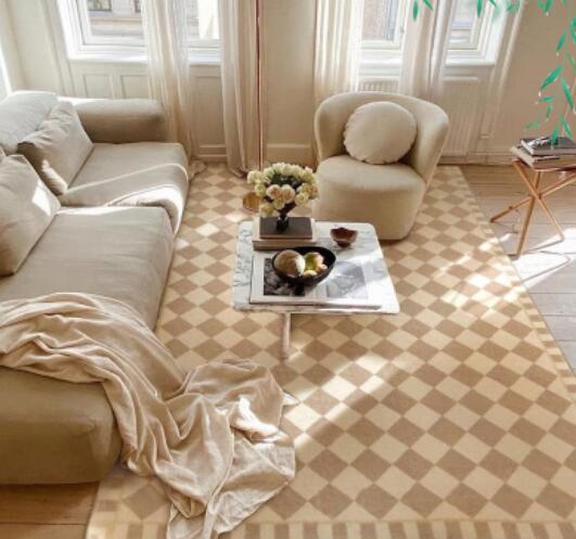 Retro Checkerboard Carpet Living Room Lamb Down Mat Modern